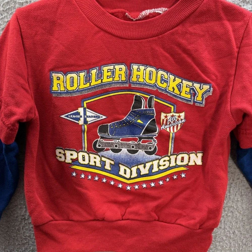 Vintage Sweatshirt Toddler 3T Red Blue Crewneck‎ Long Sleeve Hockey 1980s 1990s